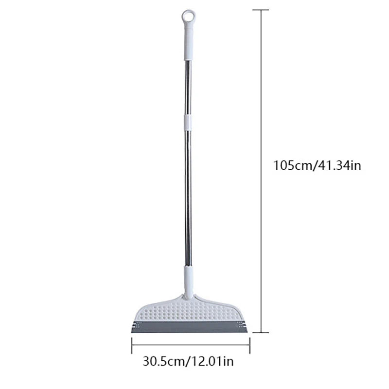Broom Carpet Rake with Squeegee Long Handle for Pet Hair Fur Remover Broom for Fluff Carpet Hardwood Floor No Scratch