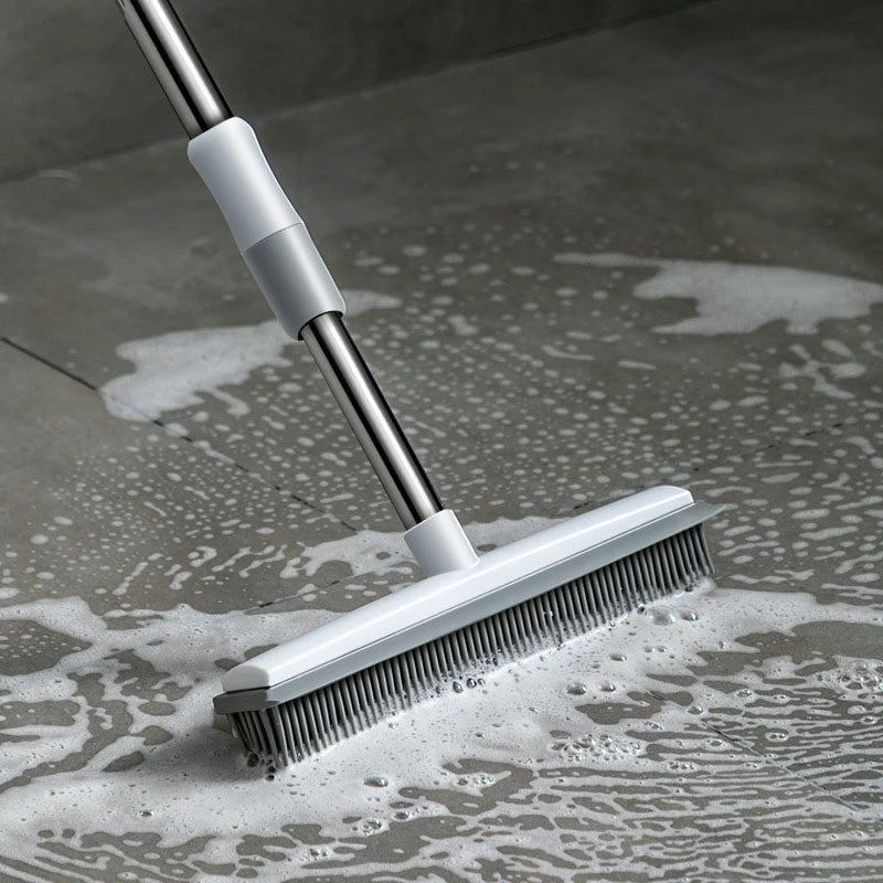 Broom Carpet Rake with Squeegee Long Handle for Pet Hair Fur Remover Broom for Fluff Carpet Hardwood Floor No Scratch